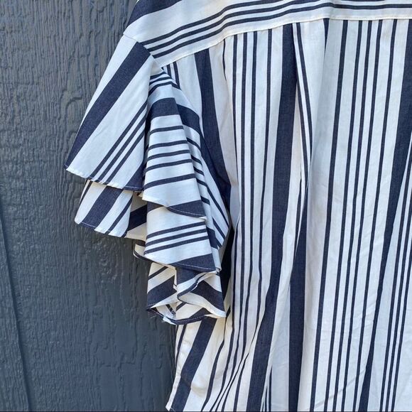 A New Day Striped Button Up Layered Sleeve  Blouse - Picture 9 of 9